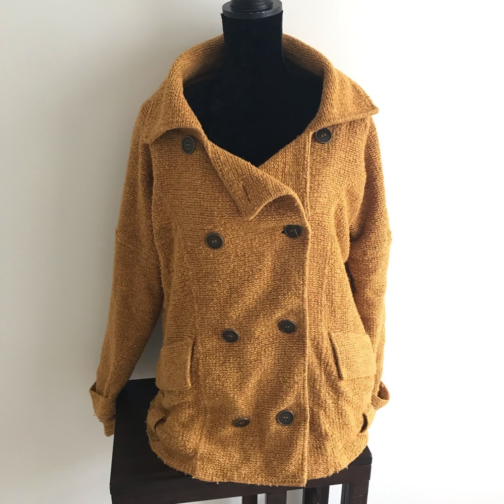 Free People Yellow Cardigan Jacket Chunky Large